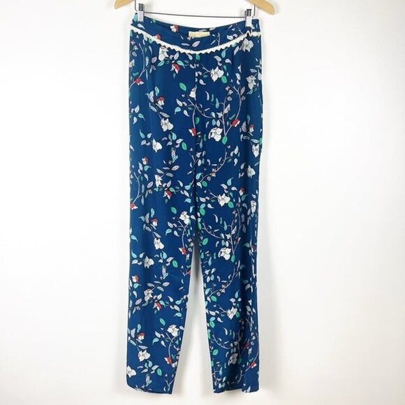 Paloma Blue Women's Wide Leg Floral Pants sz M Silk Designer Boho Chic Cottage - Picture 1 of 11